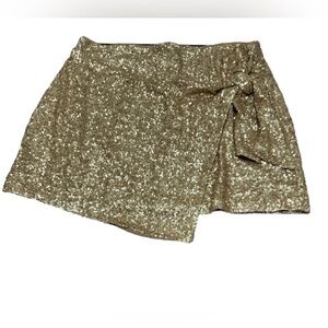 HOUSE OF HARLOW 1960 Revolve Gold Sequin Faux Wrap Mini Skirt sz L/XL